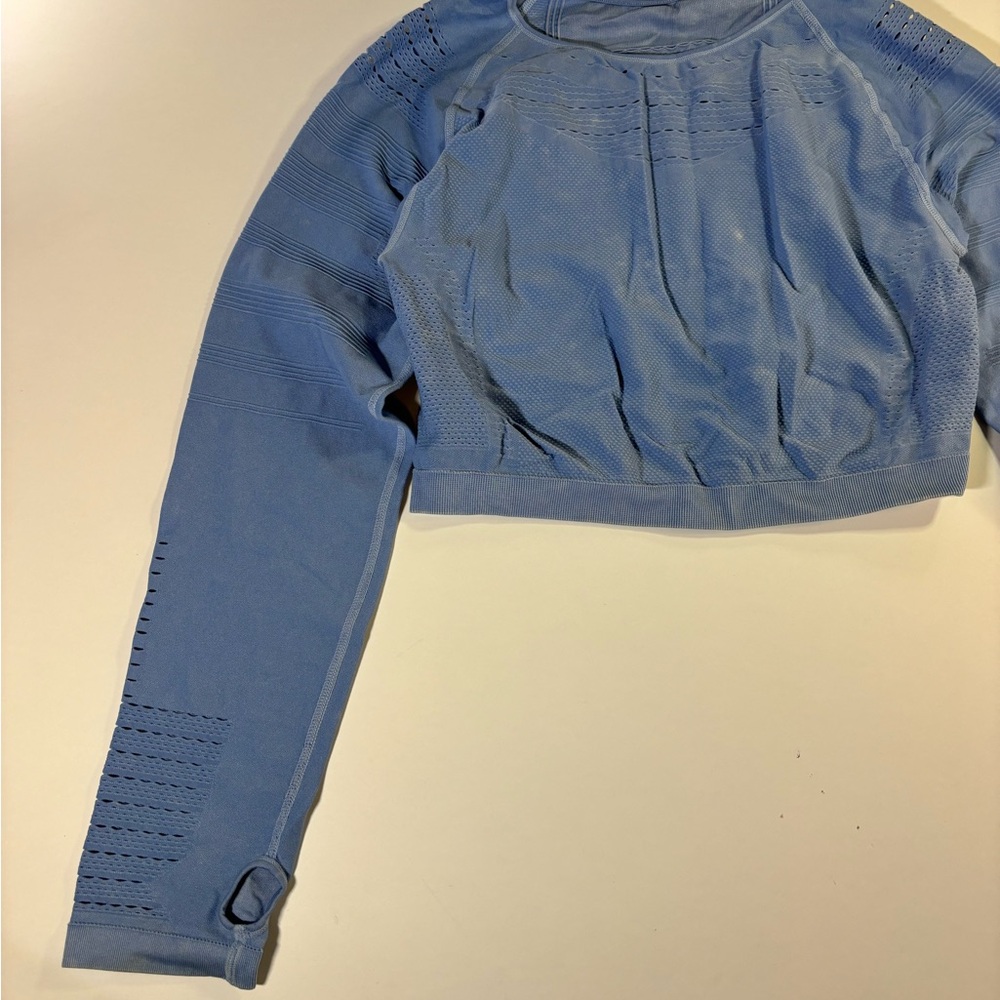 Blue Long Sleeve Crop Top